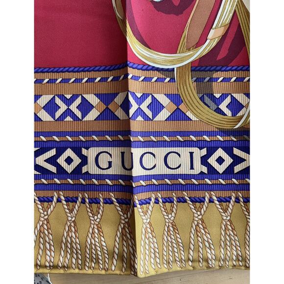 GUCCI Vintage Equestrian 100% Silk Scarf Made In Italy NWT - Picture 9 of 9
